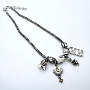 Vtg BRIGHTON Add A Bead Charms Shoe Phone Purse Home Mesh Mom Chain Necklace 18"